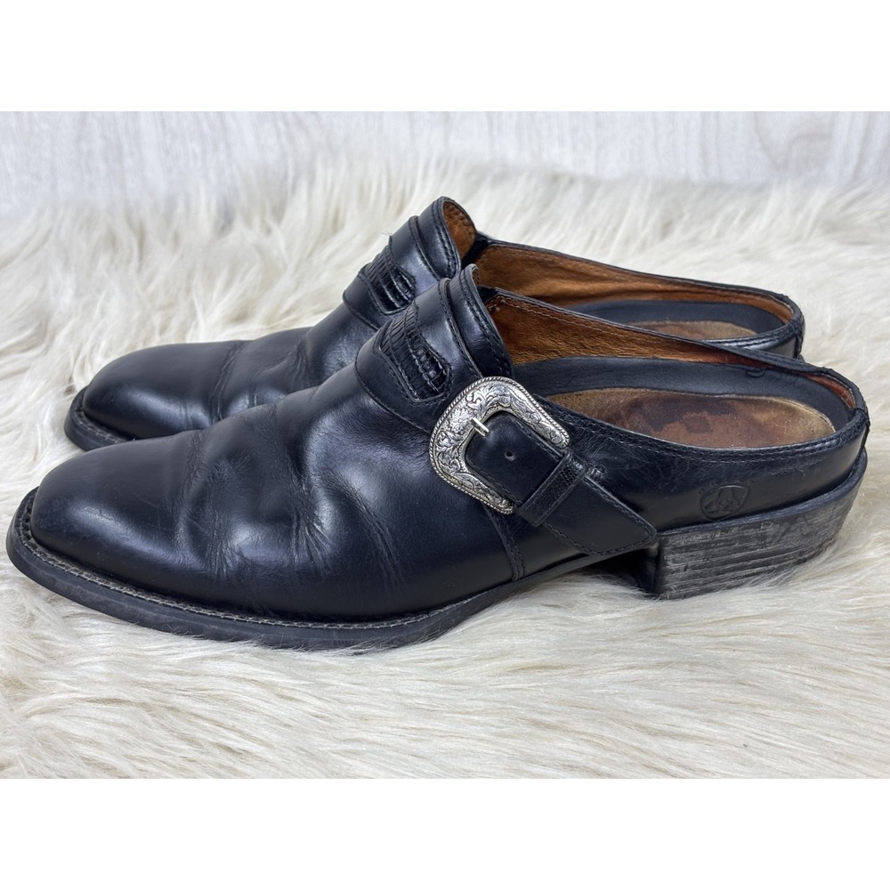 Ariat Leather Mules Womens 6.5B Black Western Buckle Clogs Boho Comfort